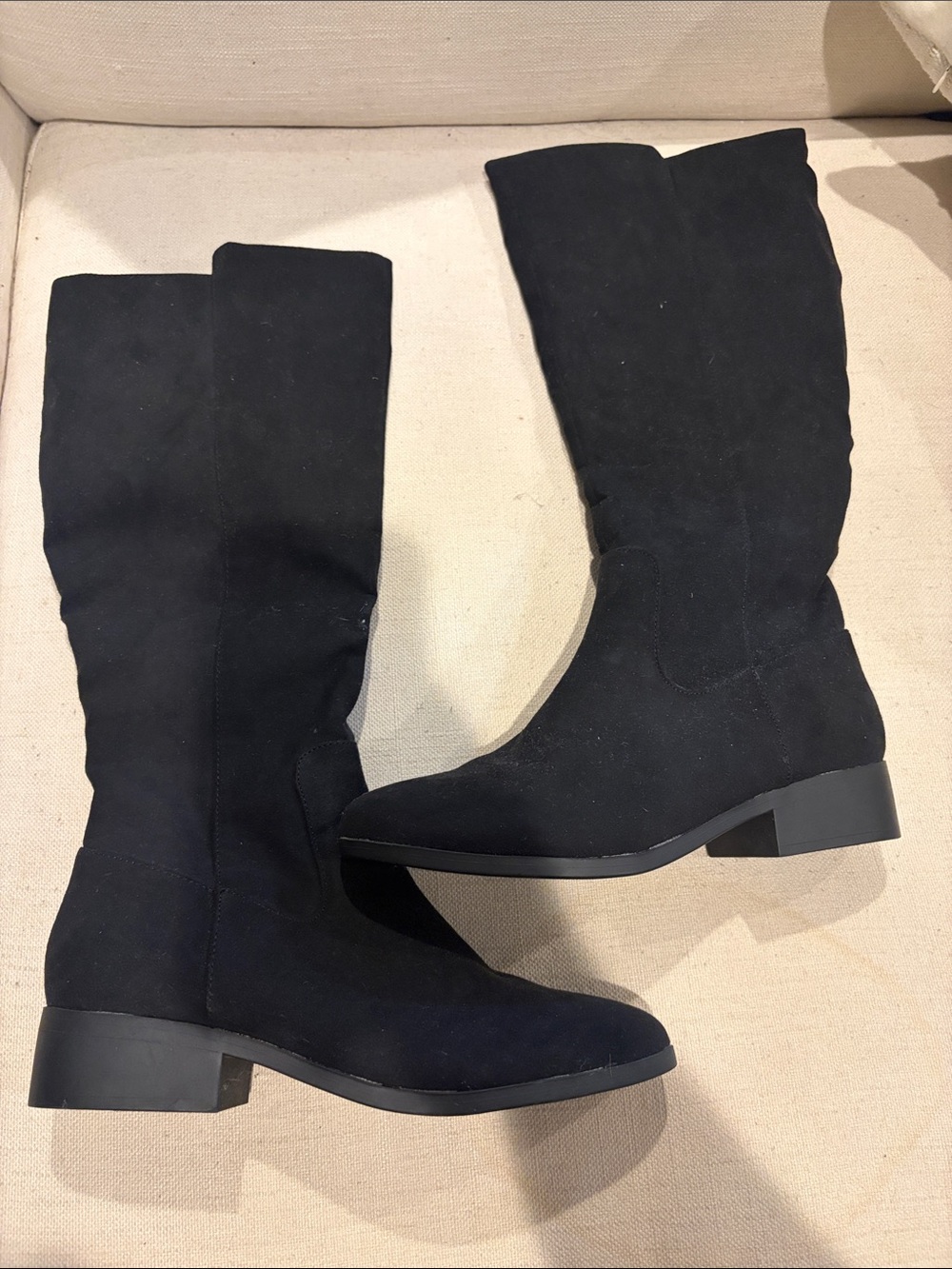 style & co. high black suede womens inner calf zip boots 1.5 inch heel sz 8